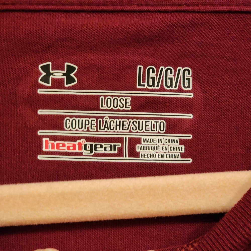 Under Armour Unisex Burgundy Tee with Camo Logo Heat Gear Wicking Size Large - Picture 5 of 13
